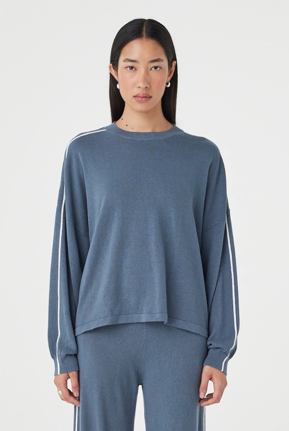 Pippa Long Sleeve Tee - Storm & Cream
