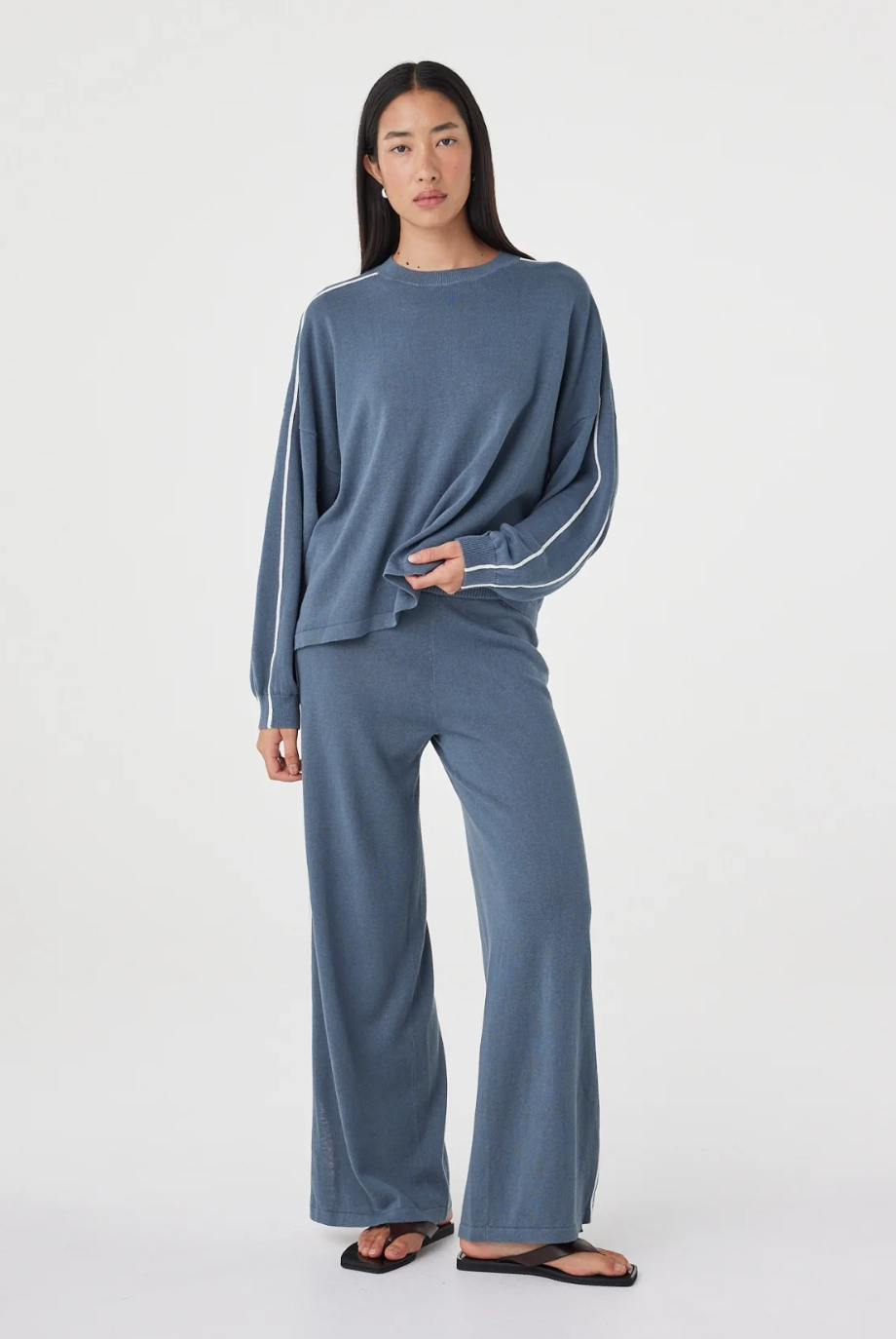 Pippa Long Sleeve Tee - Storm & Cream