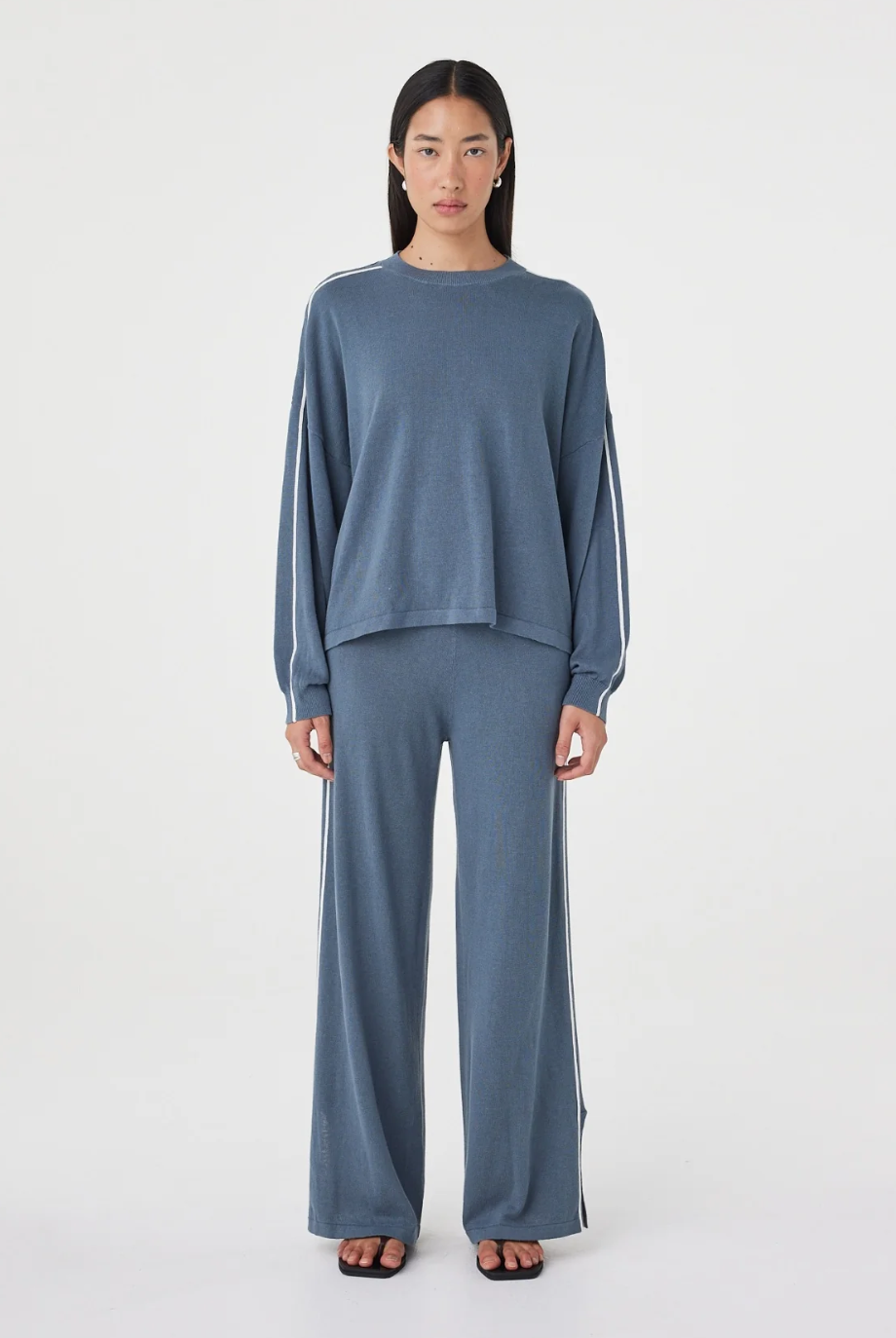 Pippa Long Sleeve Tee - Storm & Cream