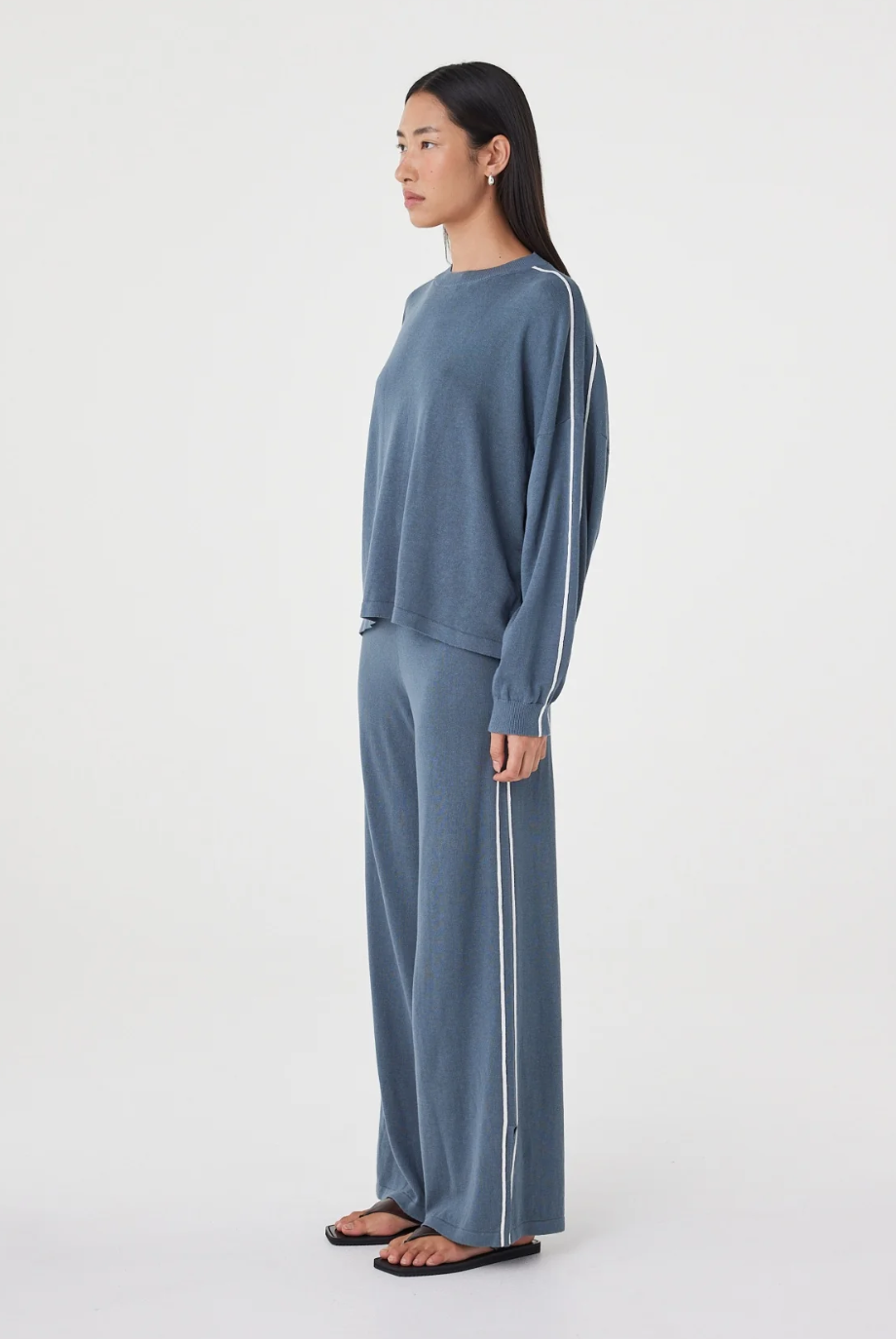 Pippa Long Sleeve Tee - Storm & Cream