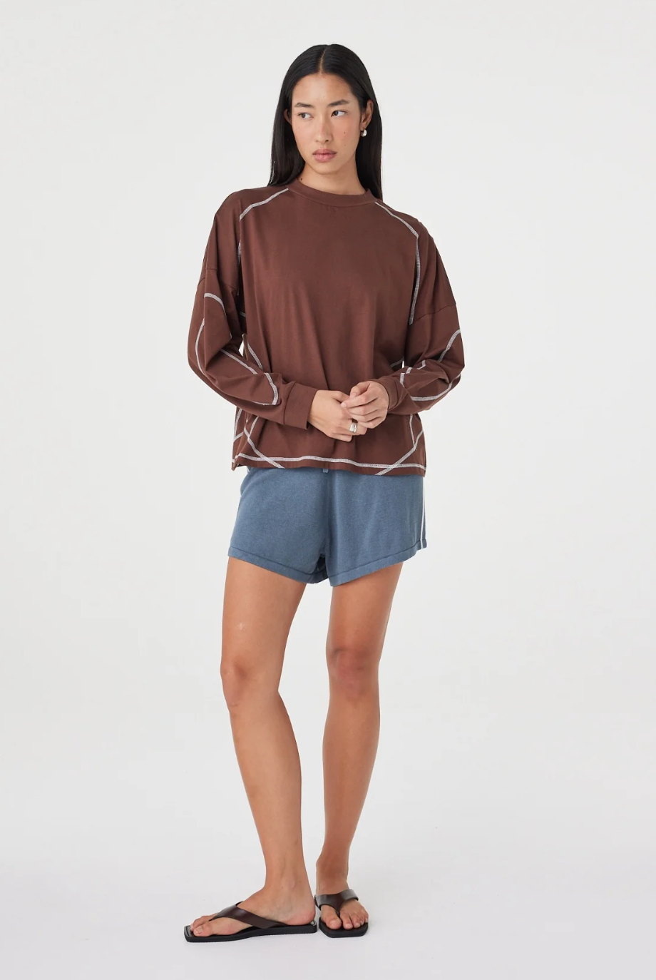 Kesh Longsleeve Top - Espresso & Cream