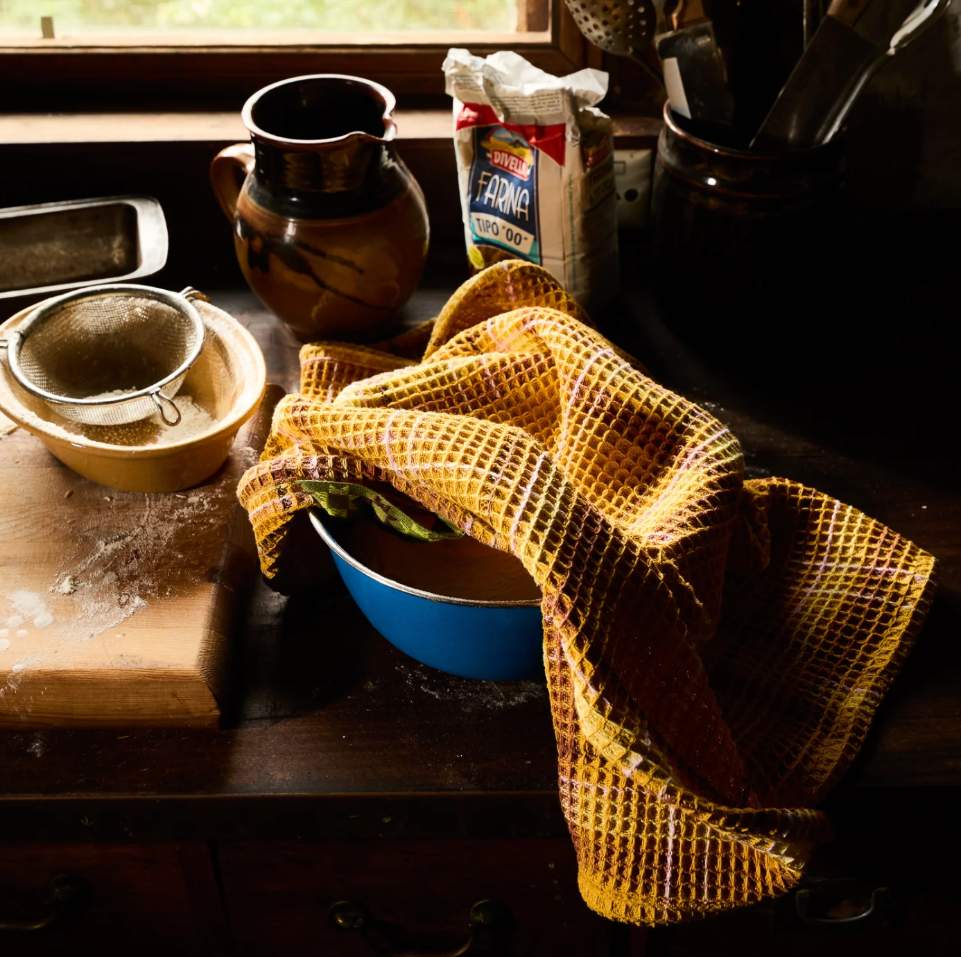 Frances Waffle Tea Towel - Ochre