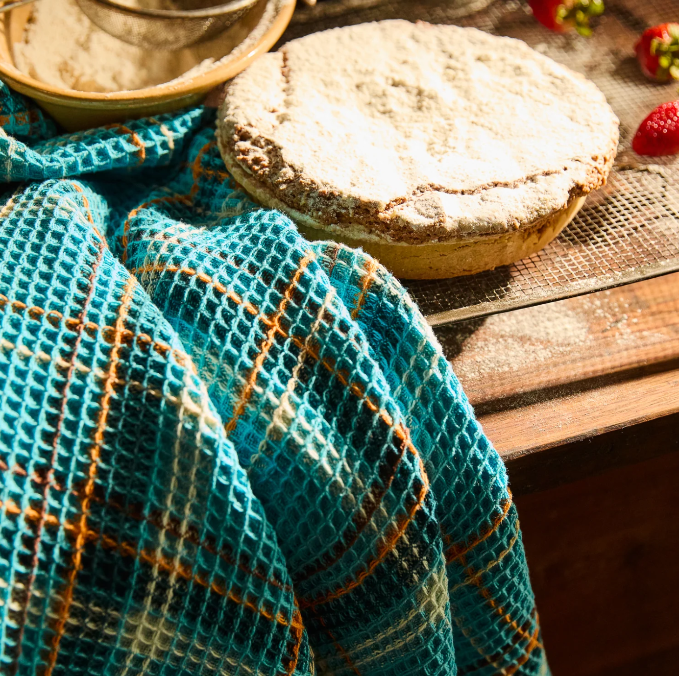 Frances Waffle Tea Towel - Turquoise