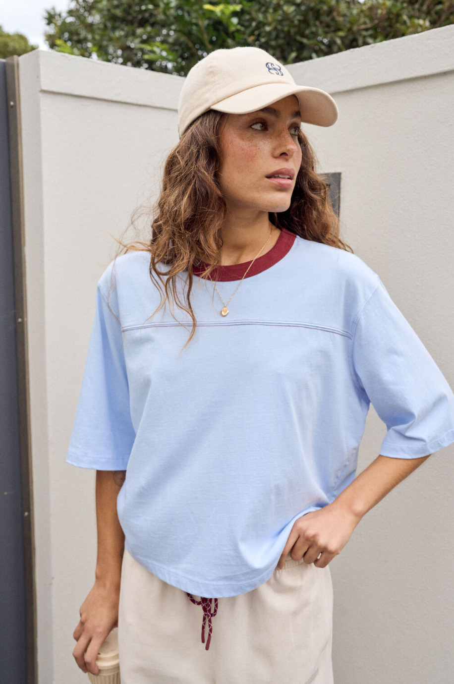 Devon Slouchy Seam Tee - China Blue