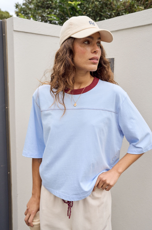 Devon Slouchy Seam Tee - China Blue