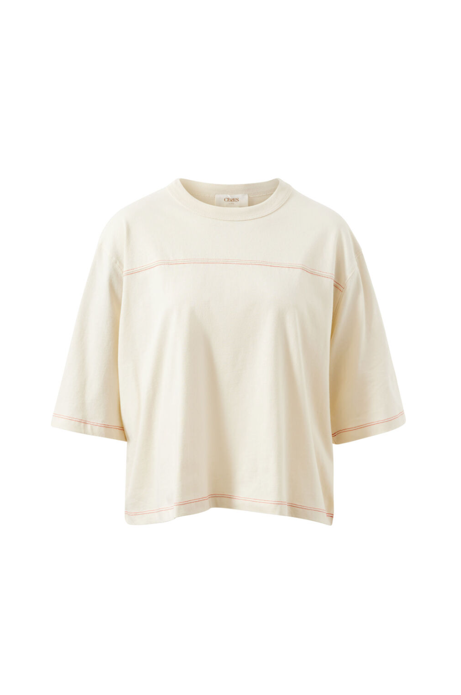 Devon Slouchy Seam Tee - Buff/Red Stitch