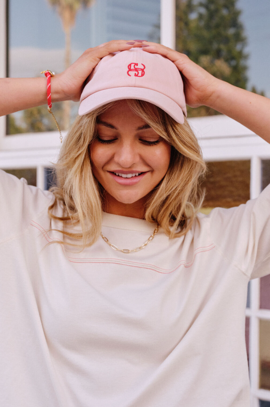 Pip Everyday Cap - Chalk Pink/Red Monogram Embroidery