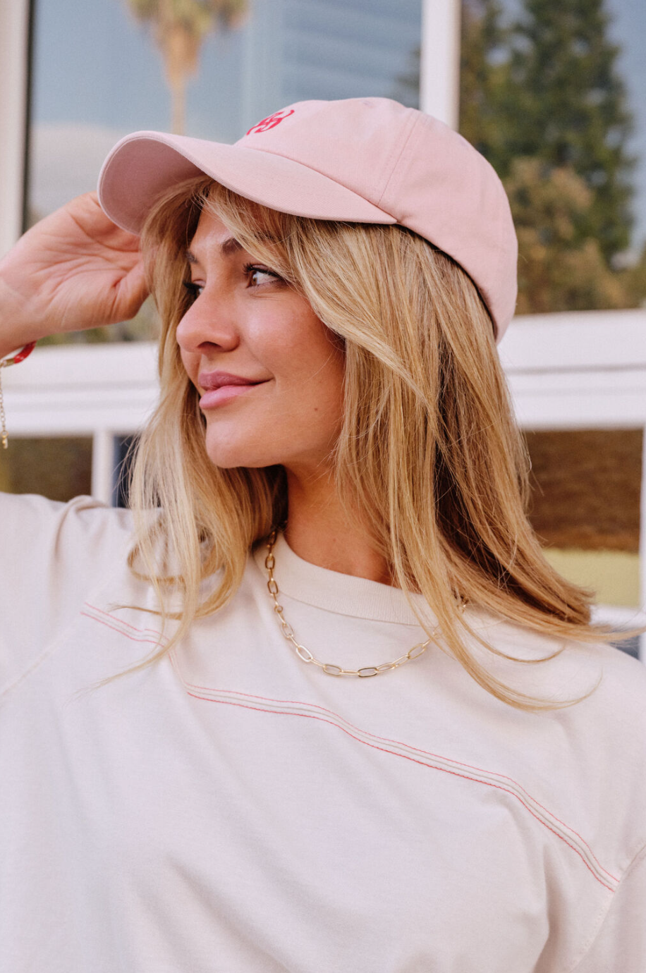 Pip Everyday Cap - Chalk Pink/Red Monogram Embroidery
