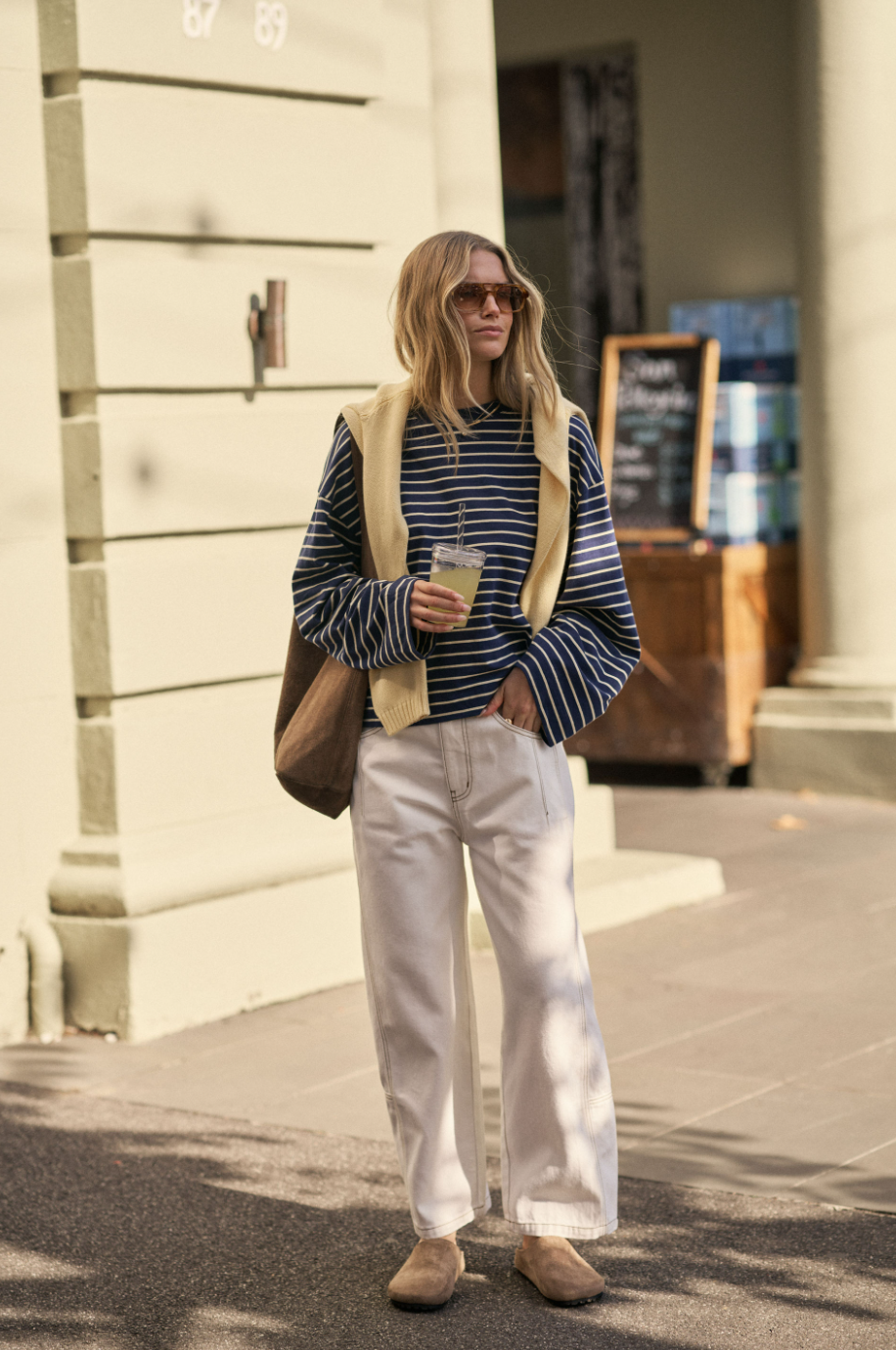 Beau Long Sleeve Slouchy Tee - Heritage Navy/Marshmallow Stripe