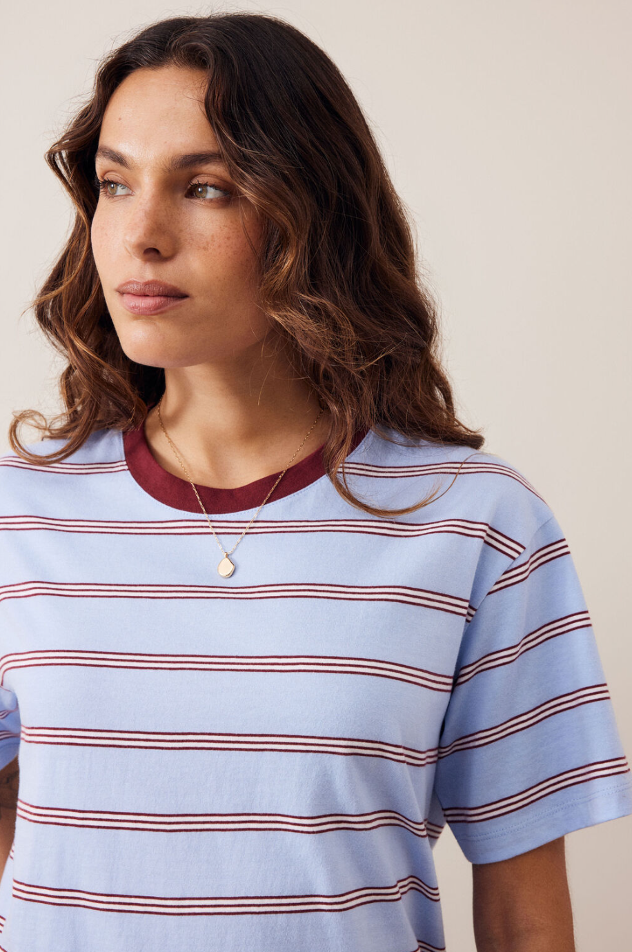 Stevie Slouchy Tee - China Blue/Mulburry White Stripe
