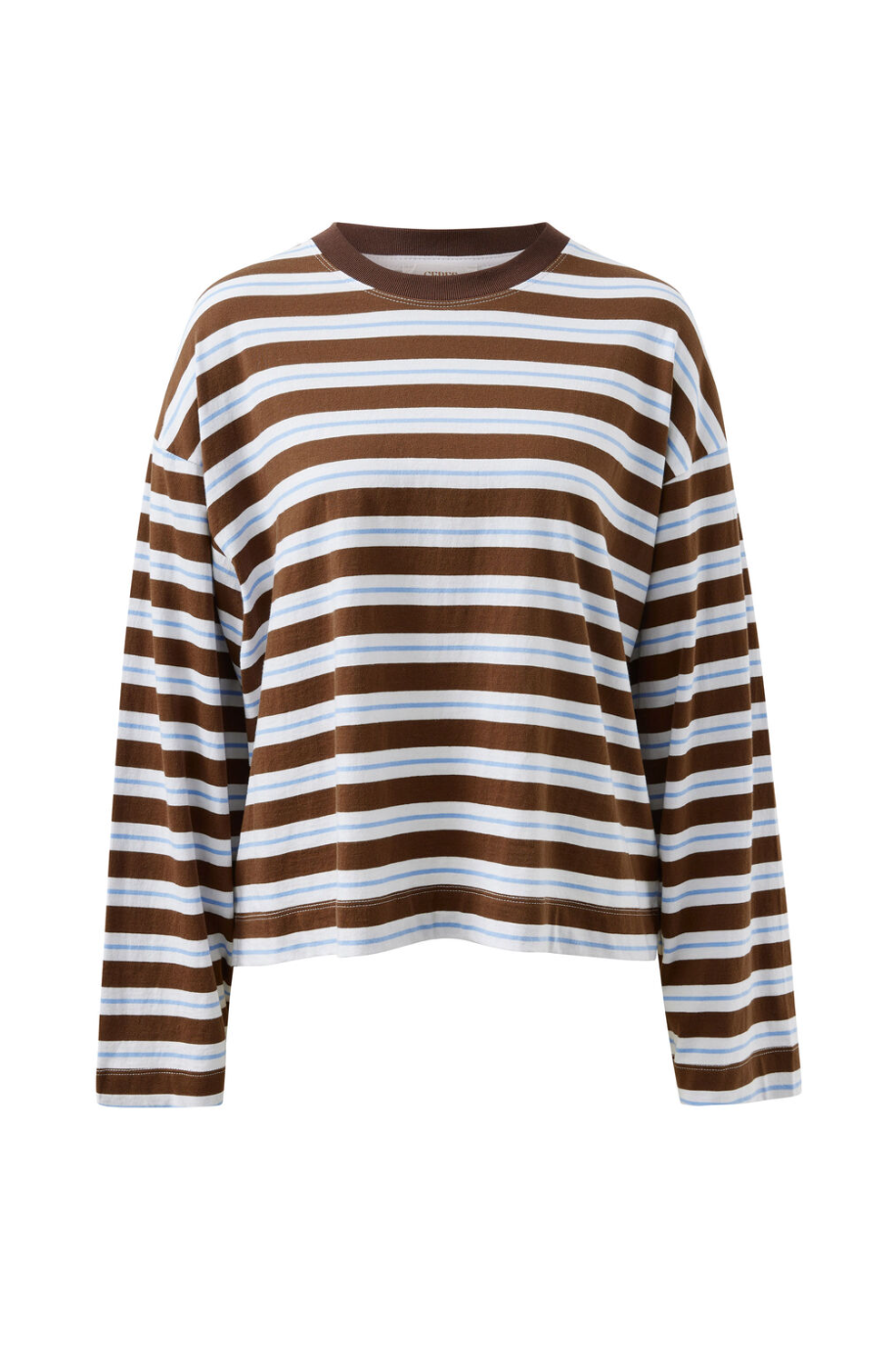 Beau Long Sleeve Slouchy Tee - Cocoa Sky Blue Stripe