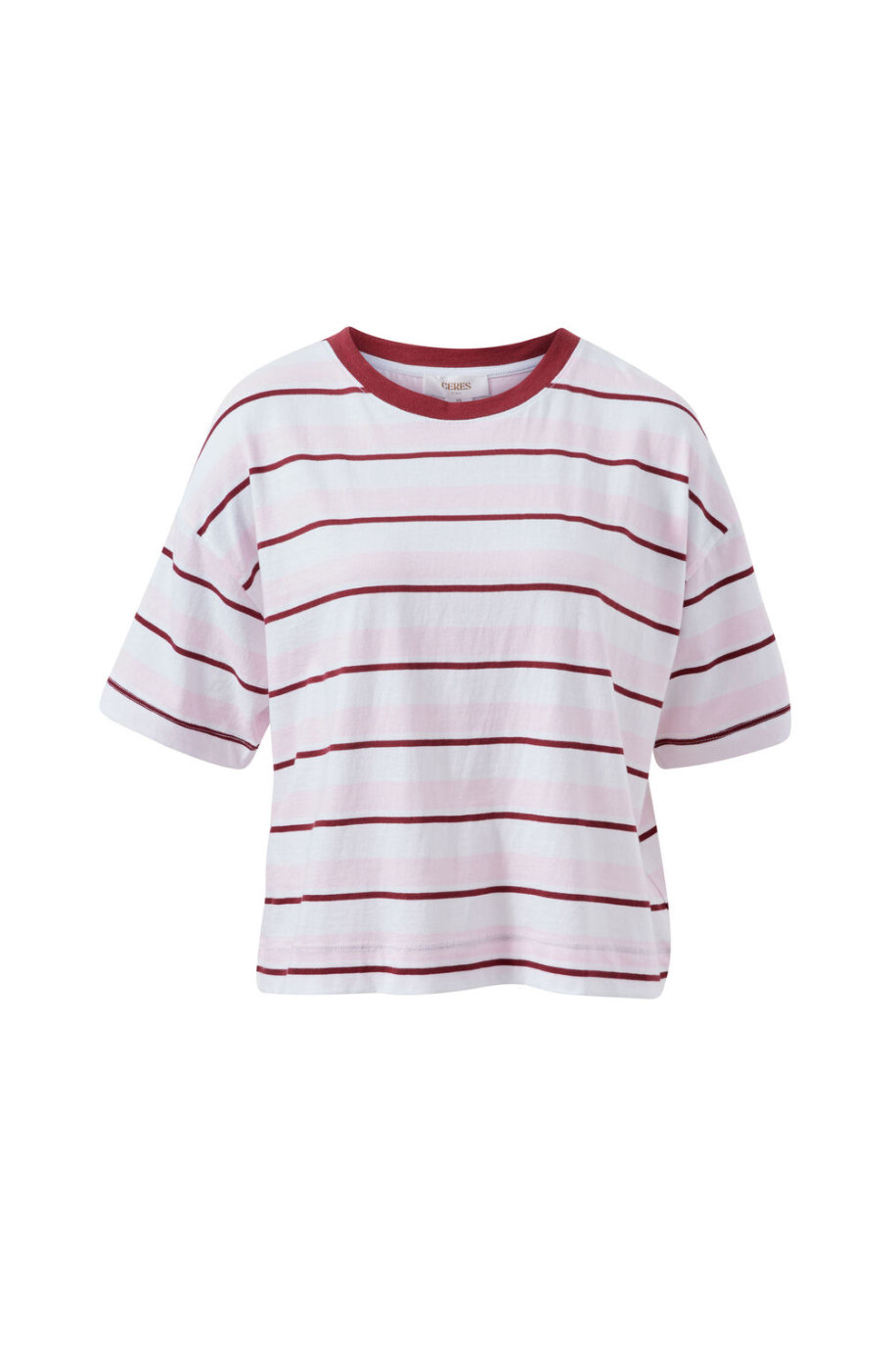 Brea Boxy Tee - Sunfaded Pink/Mulburry Stripe