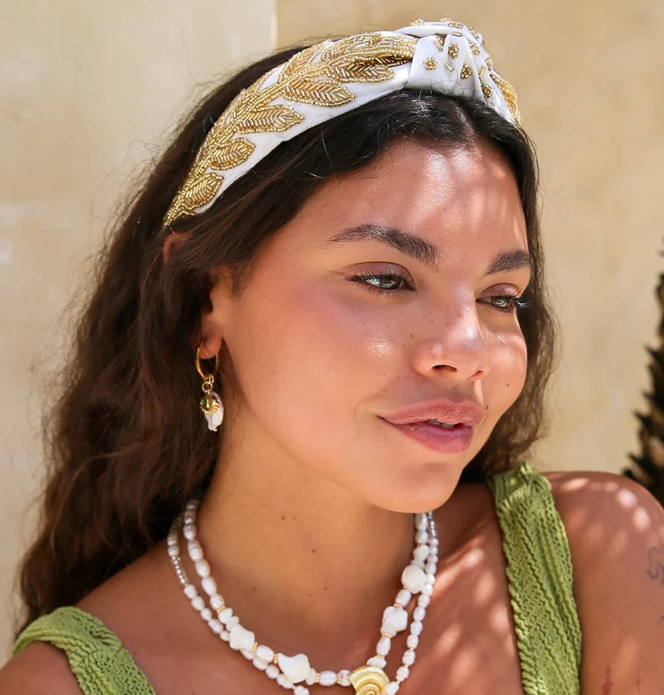 Goddess Beaded Headband - White