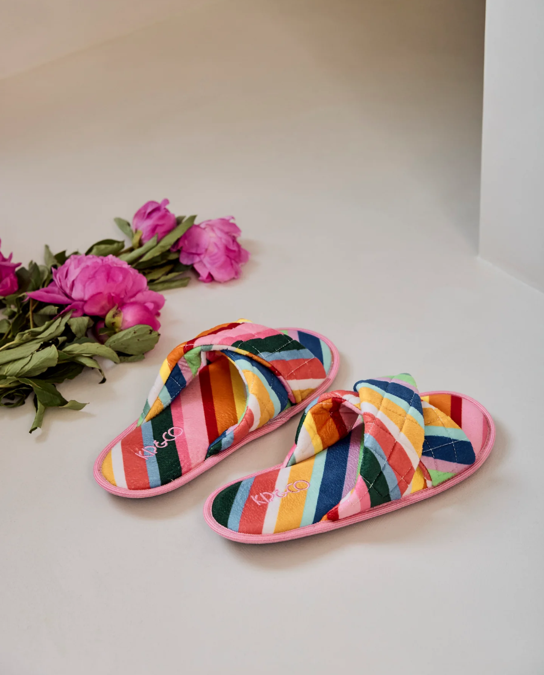 Fete Diagonal Stripe Quilted Adult Slippers - Various Sizes