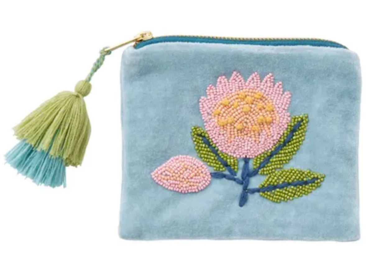Protea Embroidered Velvet Pouch