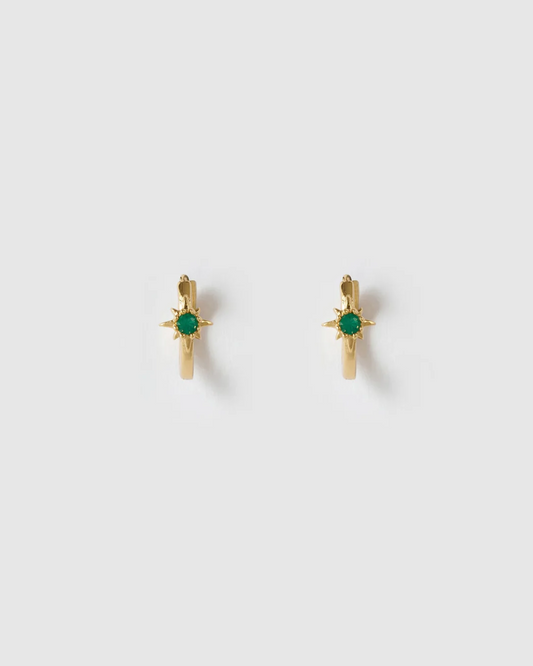 Nova Gold Huggie Earrings - Emerald