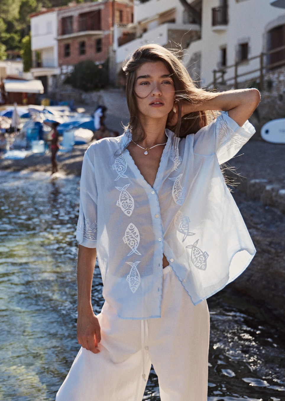 Sardine Embroidered Blouse - Sky Blue