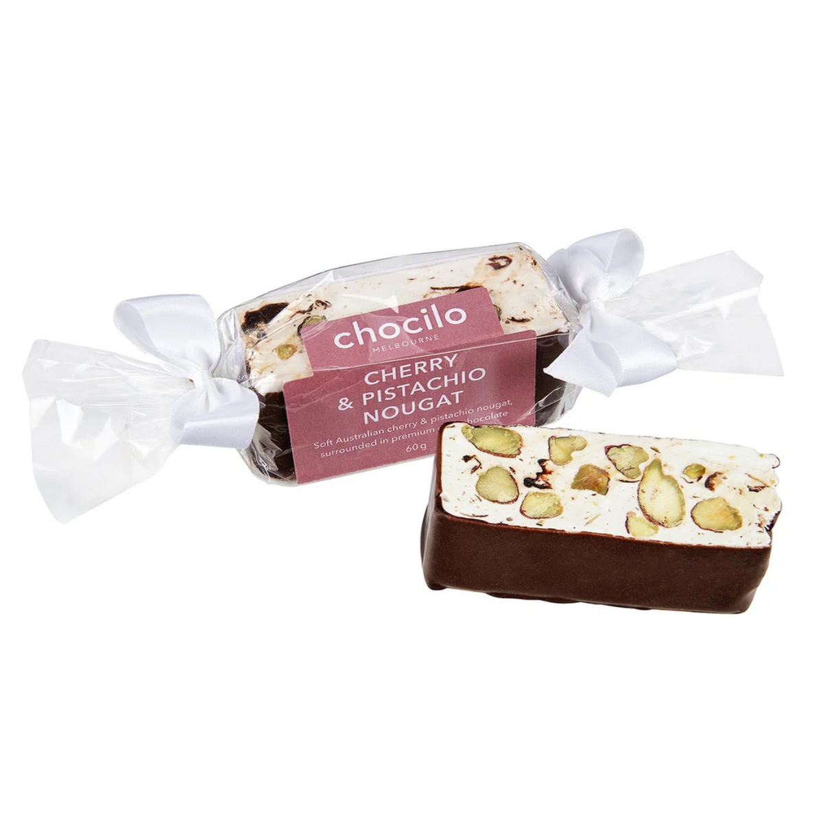 Christmas Cherry & Pistachio Nougat in Dark Chocolate - 60g
