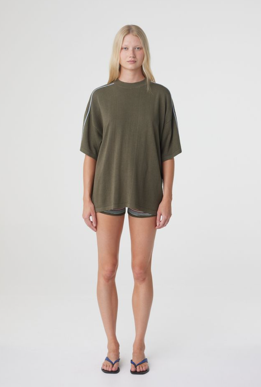 Pippa Oversized Tee - Smokey Olive & Dusk Blue