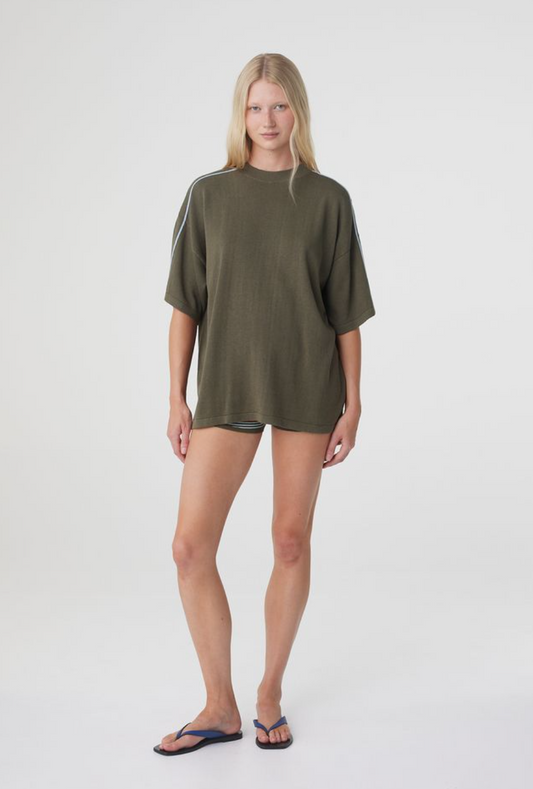 Pippa Oversized Tee - Smokey Olive & Dusk Blue