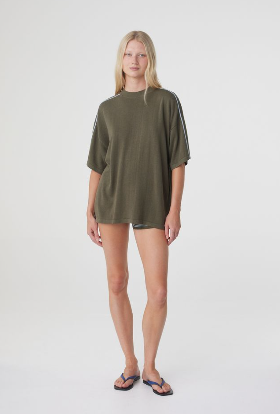 Pippa Oversized Tee - Smokey Olive & Dusk Blue
