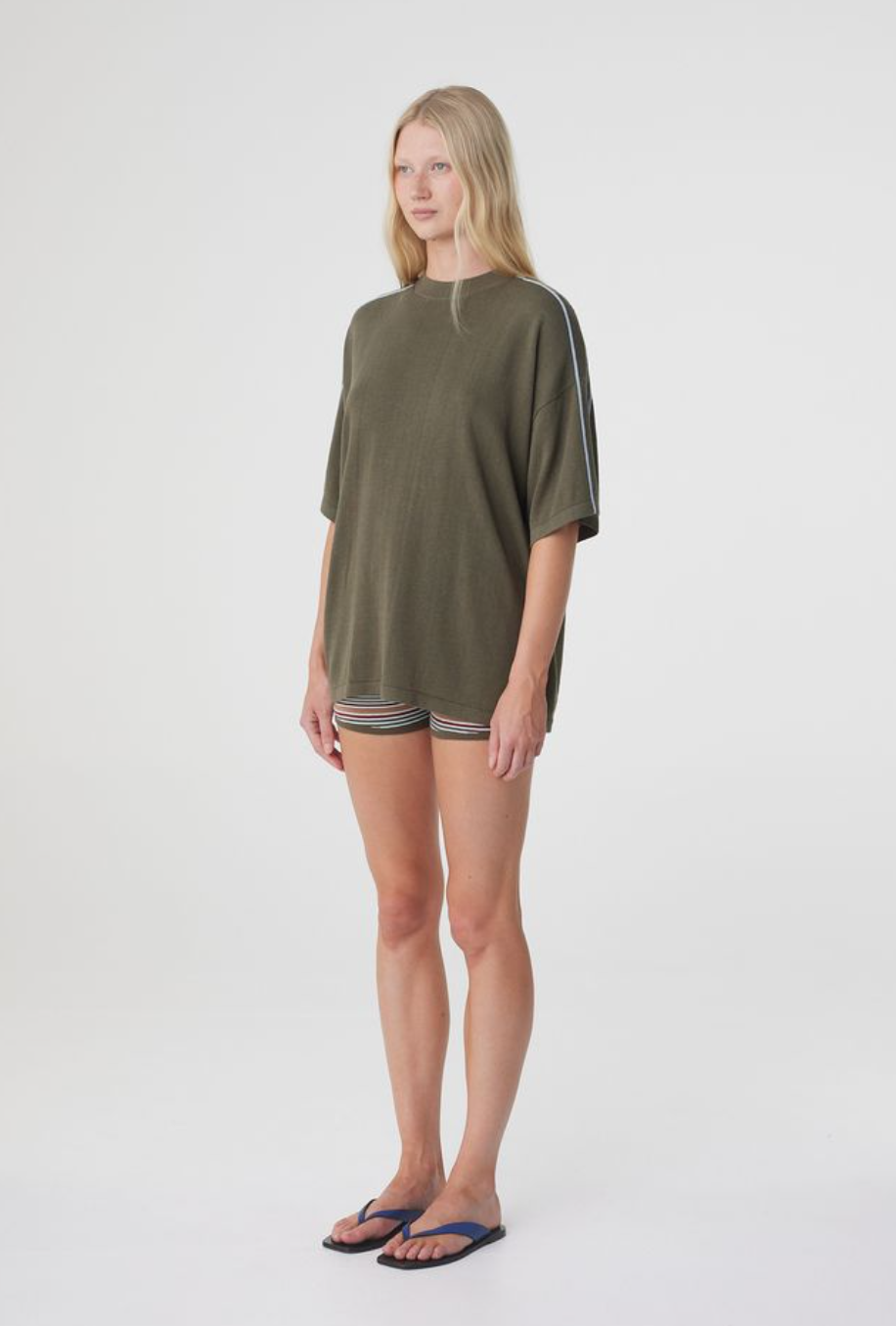 Pippa Oversized Tee - Smokey Olive & Dusk Blue