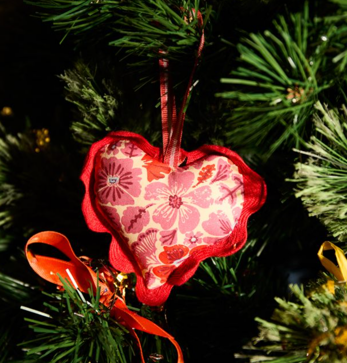 Magnolia Cotton Heart Decoration - Poppy