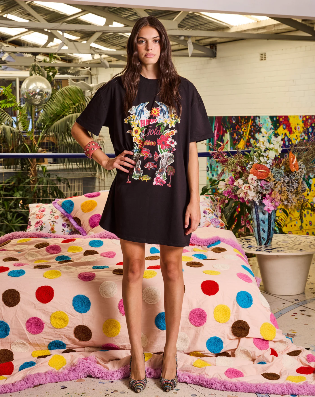 Kip & Co x Romance Was Born Sunny Oz Black Adult Oversize T-shirt Nightie