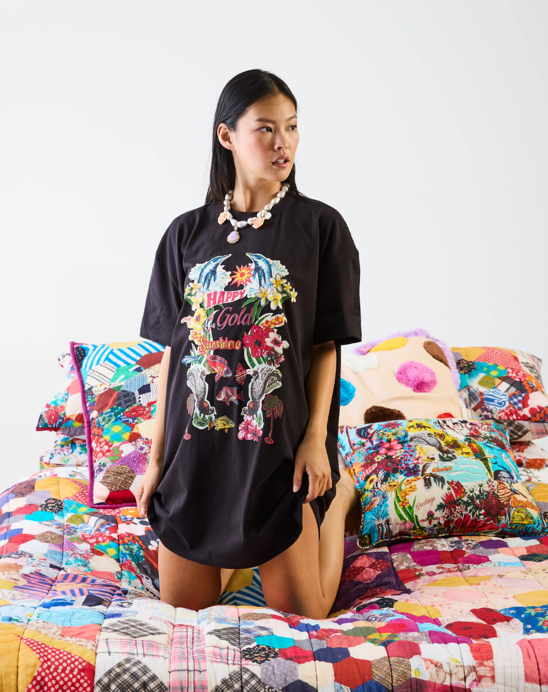 Kip & Co x Romance Was Born Sunny Oz Black Adult Oversize T-shirt Nightie