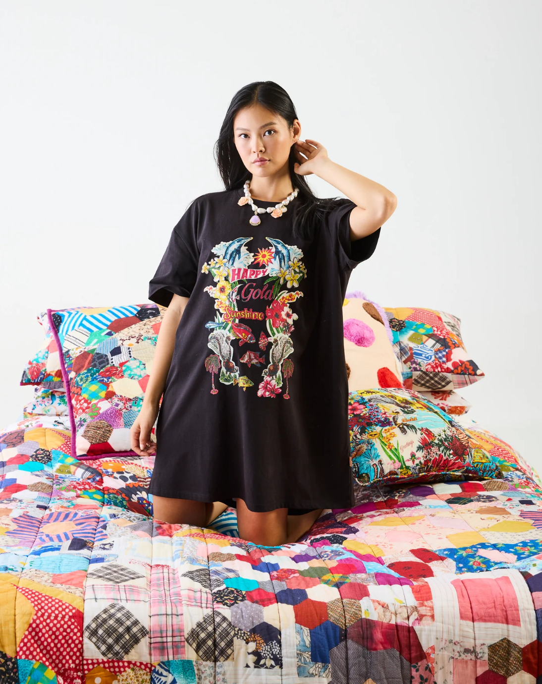 Kip & Co x Romance Was Born Sunny Oz Black Adult Oversize T-shirt Nightie
