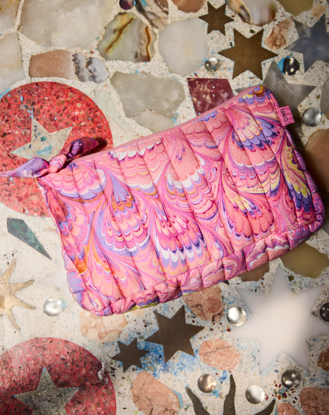 Kip & Co x Romance Was Born Cosmic Marbled Quilted Cotton Toiletry Purse
