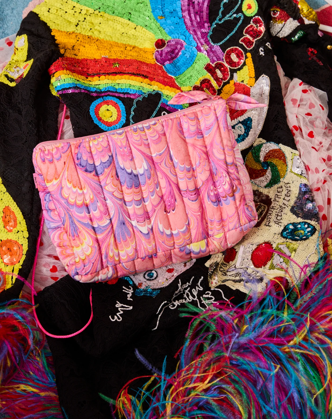 Kip & Co x Romance Was Born Cosmic Marbled Quilted Cotton Toiletry Purse