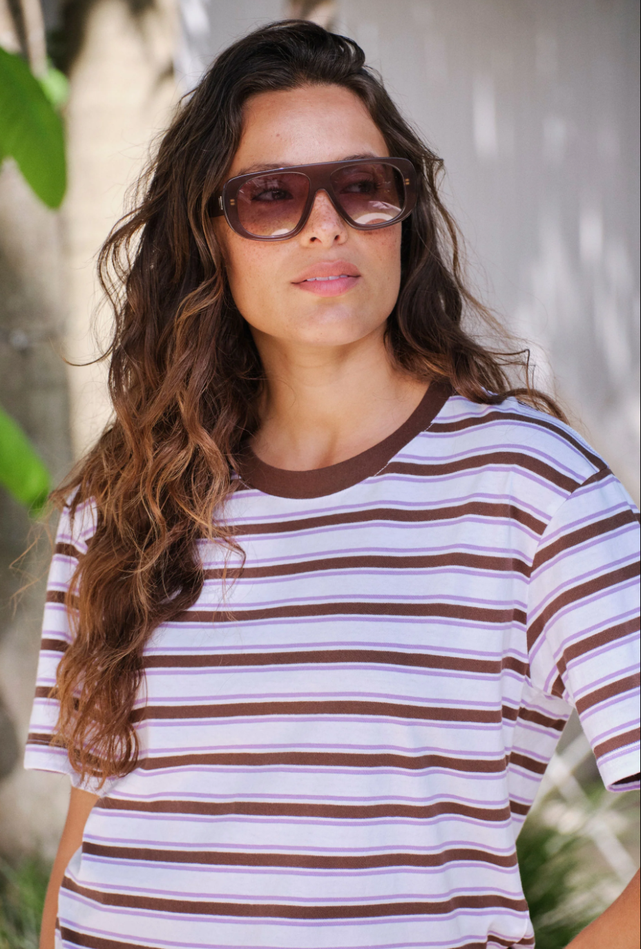Stevie Slouchy Tee - Brunette Orchid Stripe