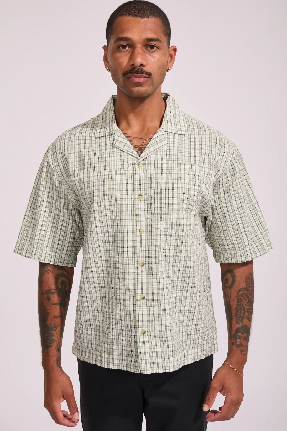 Check Boxy Bowler Shirt - Green