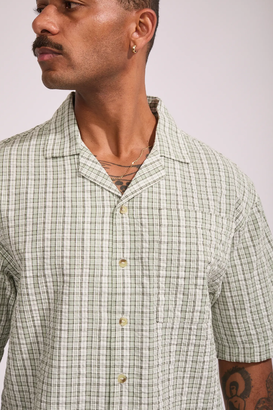 Check Boxy Bowler Shirt - Green