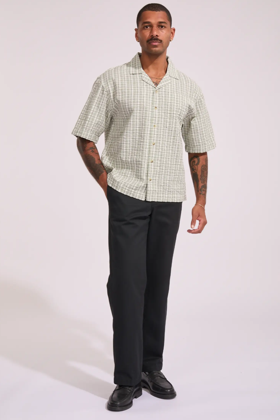 Check Boxy Bowler Shirt - Green