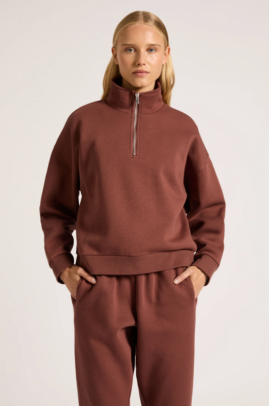 Carter Classic Zip Front Sweat in Wine