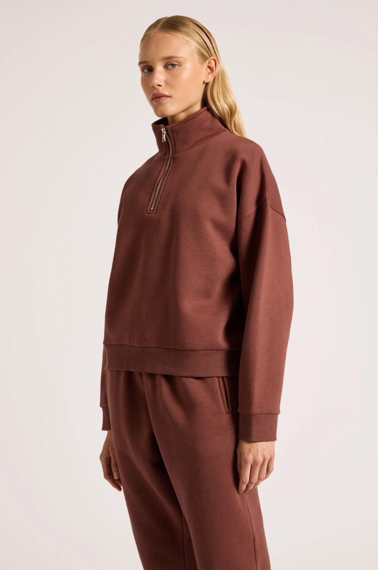 Carter Classic Zip Front Sweat in Wine