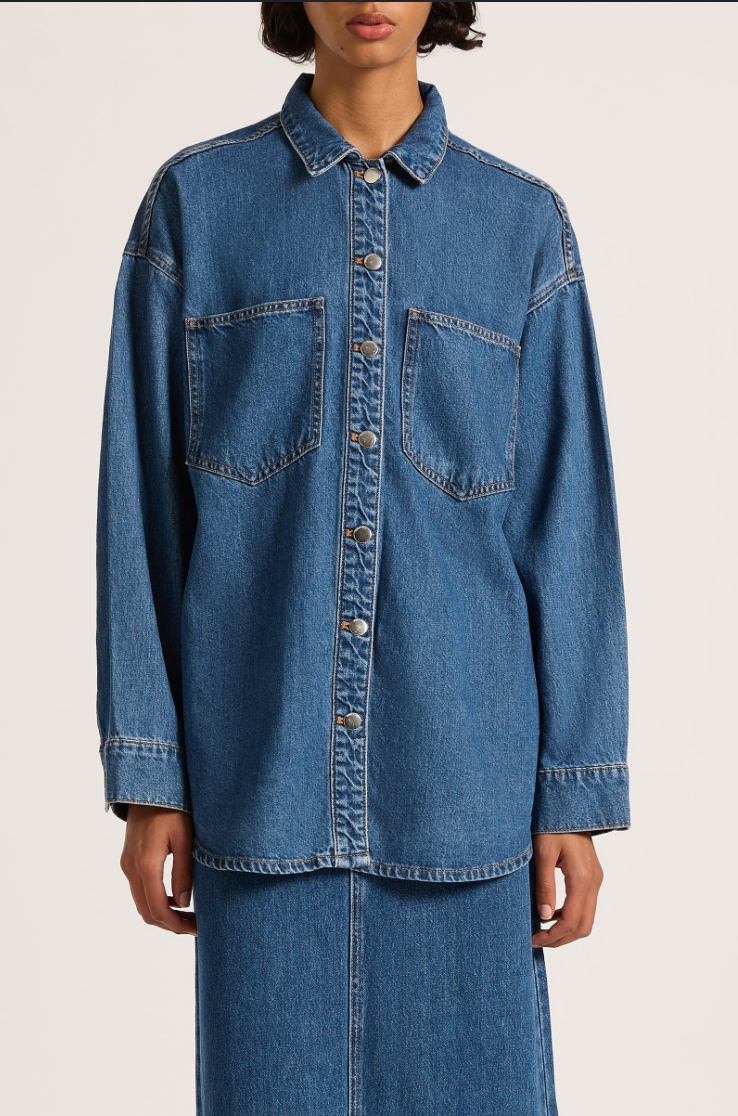 Organic Denim Overshirt in Vintage Blue