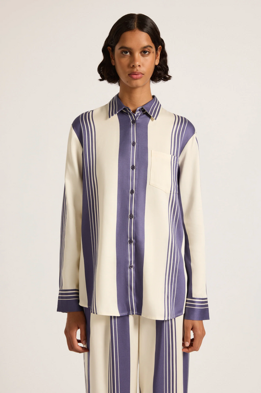 Albion Tencel Stripe Shirt in Storm Stripe