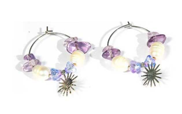 Amethyst Pearl Hoop Earrings