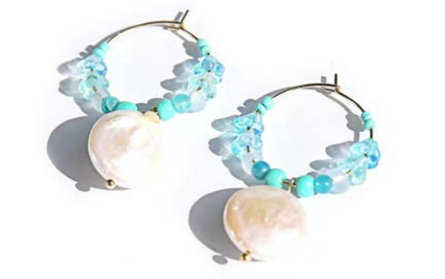 Blue Pearl Hoop Earrings