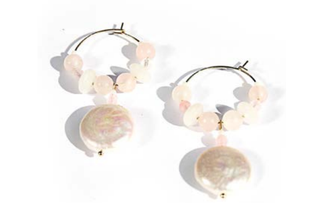 Quartz Pearl Hoop Earrings