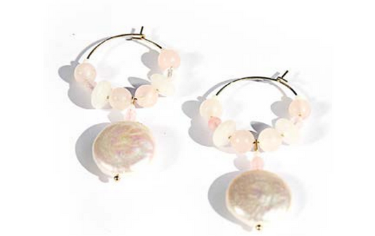 Quartz Pearl Hoop Earrings