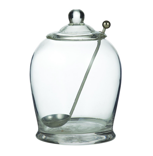 Olive Jar With Spoon Clear & Stainless Steel