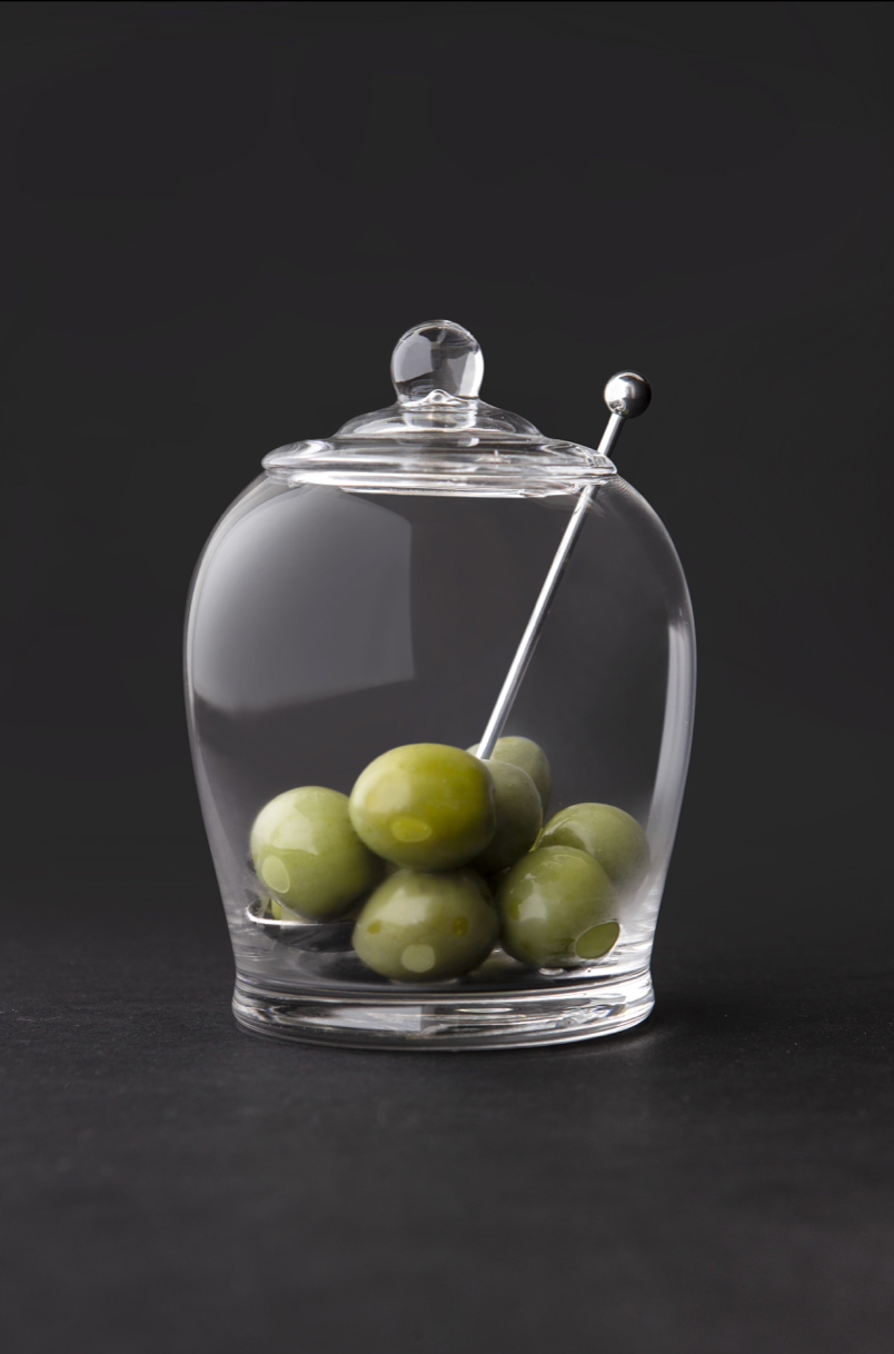 Olive Jar With Spoon Clear & Stainless Steel