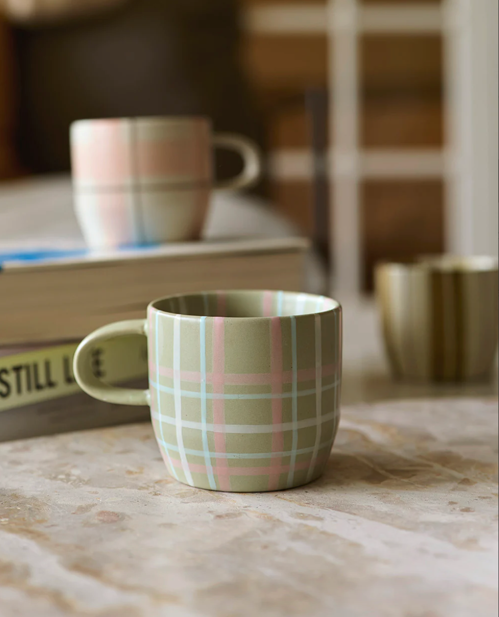 Sage & Blush Check Cat's Pyjamas Mug