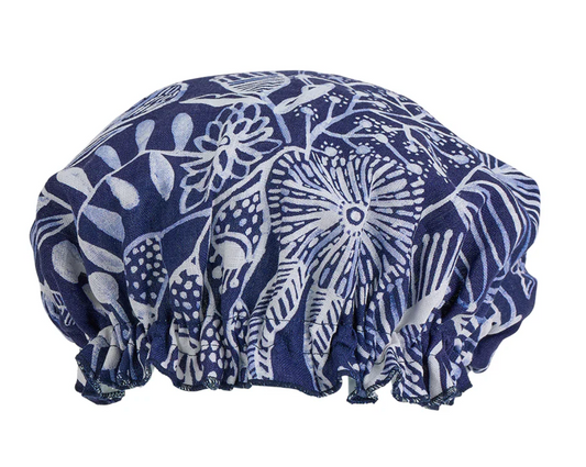 Linen Shower Cap - Navy Natives
