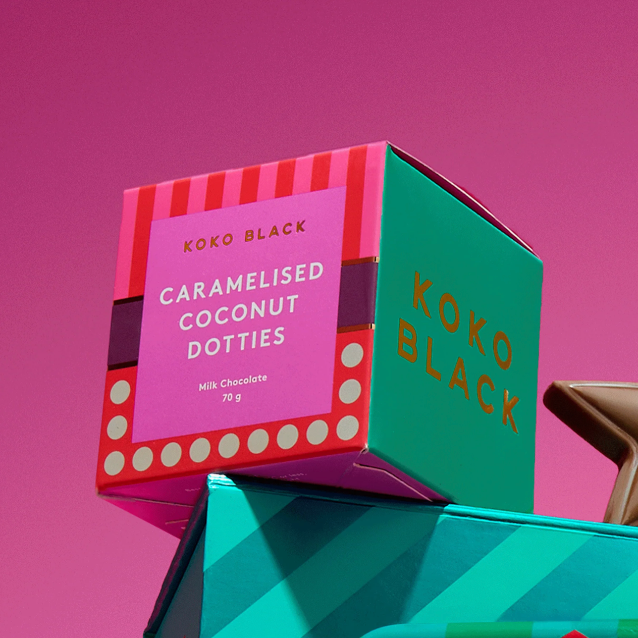 Caramelised Coconut Dotties Cube - Milk Chocolate