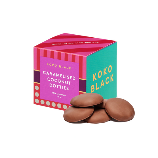 Caramelised Coconut Dotties Cube - Milk Chocolate